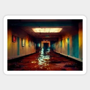 Scary Hotel Hallway Flooded With Water /  Art Styles Different Sticker